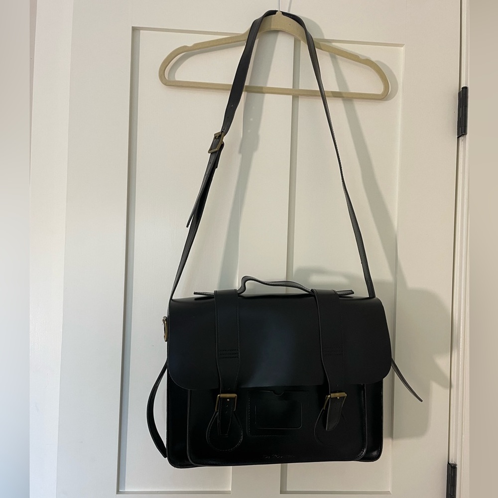 Dr. Marten Black leather messenger bag